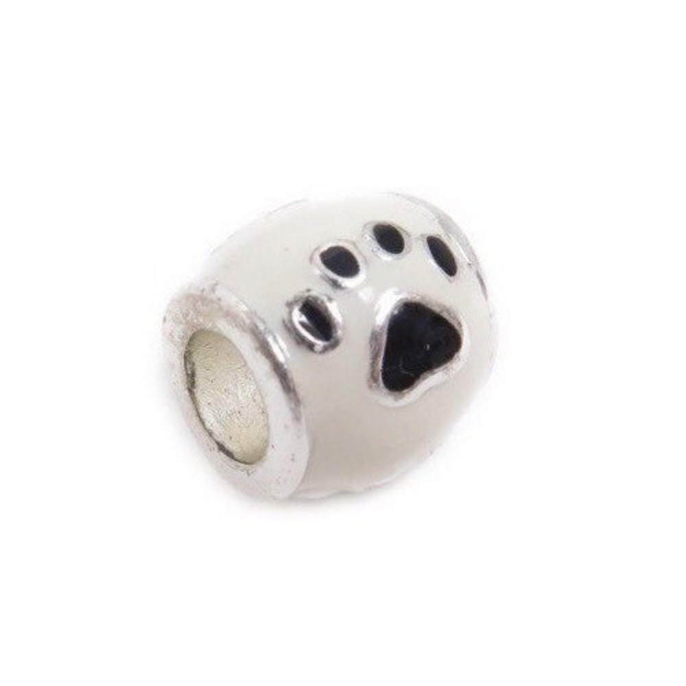 Cream and black enamel with silver tone‎ metal dog paw slide charm